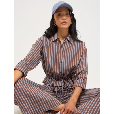 George Brown Striped Tie Waist Co Ord Shirt - Chocolate Brown