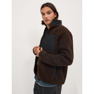 George Chocolate Nylon Pocket Borg Fleece Jacket - Brown