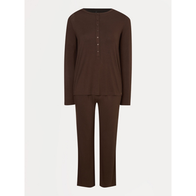 George Chocolate Henley Long Sleeve Pyjamas - Chocolate Brown