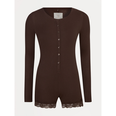 George Brown Ribbed Long Sleeve Romper - Chocolate Brown