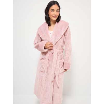 George Tickled Pink Waffle Texture Fleece Dressing Gown - Mauve