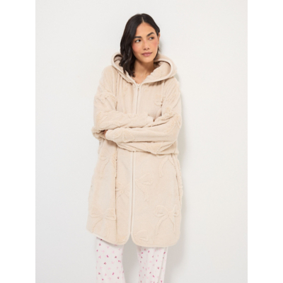 George Tickled Pink Cream Bow Borg Zip Through Fleece - Stone