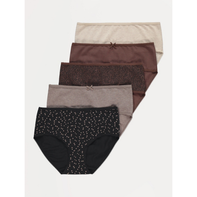 George Neutral Heart Leopard Print Midi Knickers 5 Pack - Brown