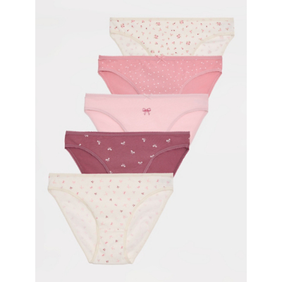 George Tickled Pink Floral Bow High Leg Knickers 5 Pack