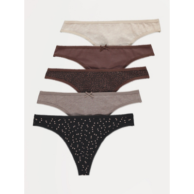 George Neutral Heart Leopard Print Thongs 5 Pack - Brown