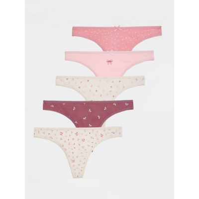George Tickled Pink Floral Bow Thongs 5 Pack