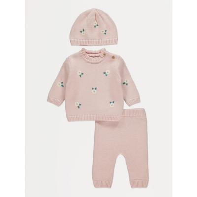 George Pink Floral Embroidered Knitted Outfit and Hat