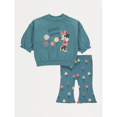 George Disney Minnie Mouse Teal Sweatshirt and Leggings Outfit - Green