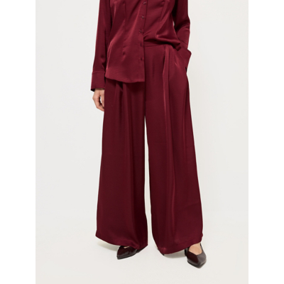 George Burgundy Pleat Front Wide Leg Satin Trousers