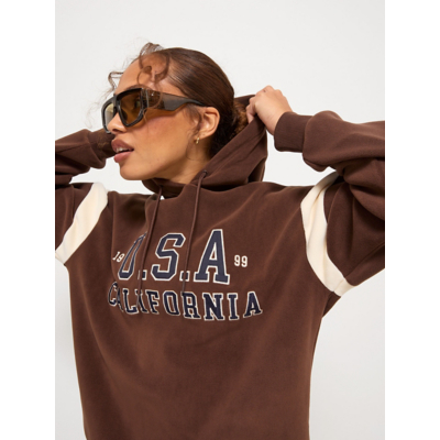 George Chocolate USA California Stripe Sleeve Fleece Hoodie - Chocolate Brown