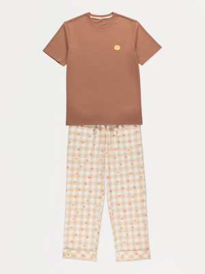 Burnt Orange Pumpkin Check Mens Matching Pyjamas