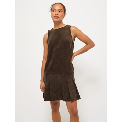 George Brown Corduroy Pleated Pinafore Mini Dress - Chocolate Brown