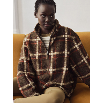George Brown Checked Half Zip Borg Fleece - Multi