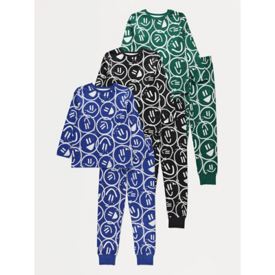 George Graffiti Smiley Pyjamas 3 Pack - White/Black