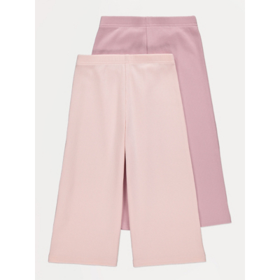 George Pink Ribbed Wide Leg Trousers 2 Pack