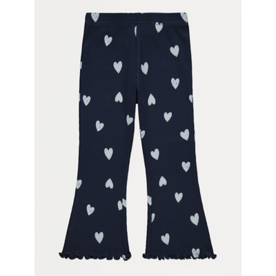 George Navy Heart Print Ruffle Kick Flare Trousers