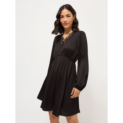 George Black Satin Lace Trim Mini Dress