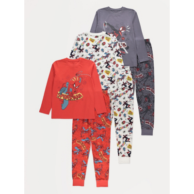 George Marvel Spider-Man Long Sleeve Pyjamas 3 Pack - Charcoal Grey