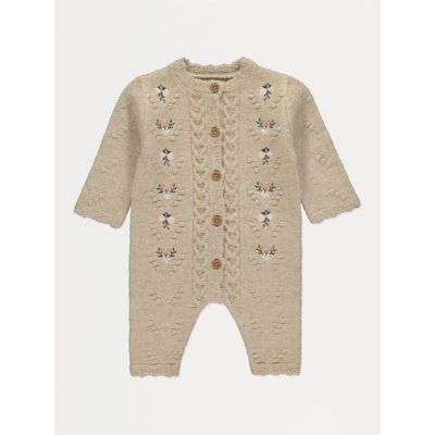 George Neutral Floral Embroidered Knitted All in One - Cream