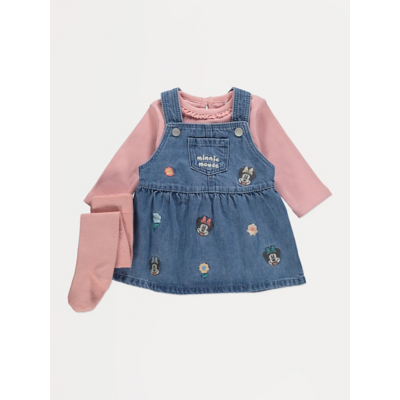 George Disney Minnie Mouse Pinafore Bodysuit and Tights Outfit - Blue
