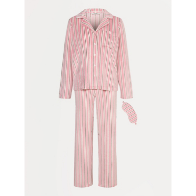 George Tickled Pink Striped Fleece Shirt Womens Matching Pyjamas and Mask Set