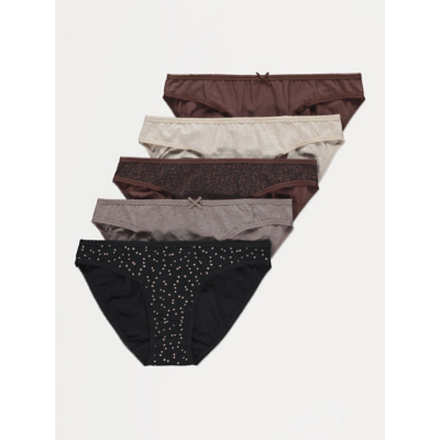 George Neutral Heart Leopard Print Bikini Knickers 5 Pack - Brown