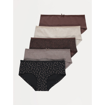 George Neutral Heart Leopard Print Short Knickers 5 Pack - Brown