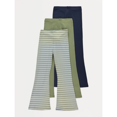 George Khaki Stripe Kick Flare Leggings 3 Pack - Green