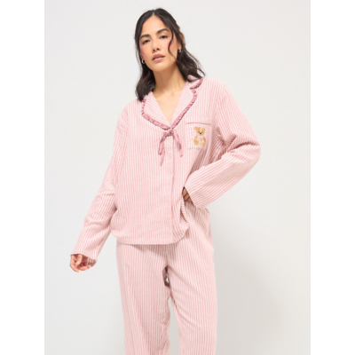 George Tickled Pink Striped Frilly Bear Womens Matching Pyjamas and Scrunchie