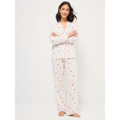 George Tickled Pink White Bow Bear Womens Matching Pyjamas