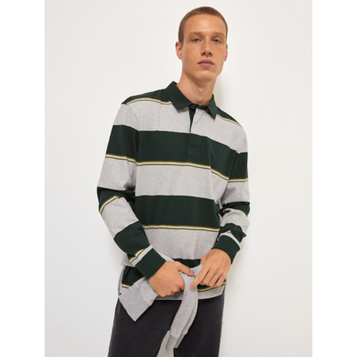George Bottle Green Striped Long Sleeve Rugby Polo