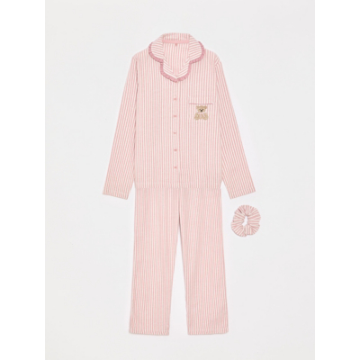 George Tickled Pink Striped Frilly Bear Kids Matching Pyjamas and Scrunchie