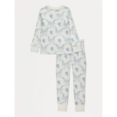 George Cream Bow Rose Long Sleeve Pyjamas - Blue