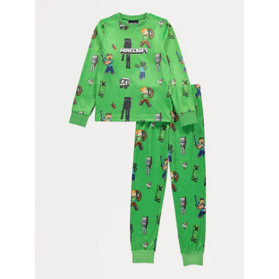 George Minecraft Green Soft Touch Fleece Long Sleeve Pyjamas - Multi