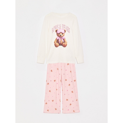 George Tickled Pink Bows and Bears Sweatshirt Kids Matching Pyjamas - Cream