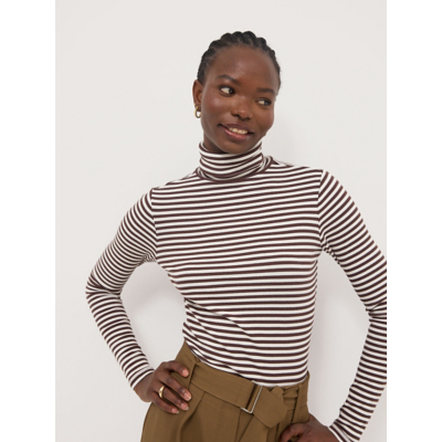 George Brown Striped Roll Neck Long Sleeve Ribbed Top