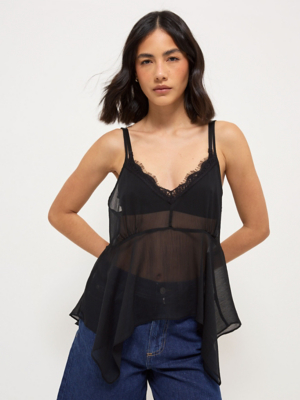 Black Sheer Hanky Hem Cami | Women | George at ASDA