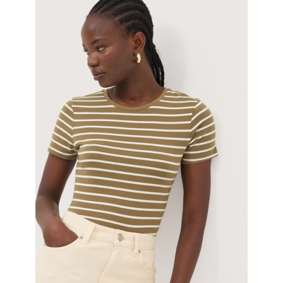 George Olive Green Striped Crew Neck Fitted T-Shirt
