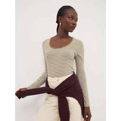 George Olive Green Striped Scoop Neck Long Sleeve Top