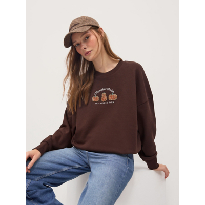 George Chocolate Beaded Pumpkin Patch Sweatshirt - Chocolate Brown