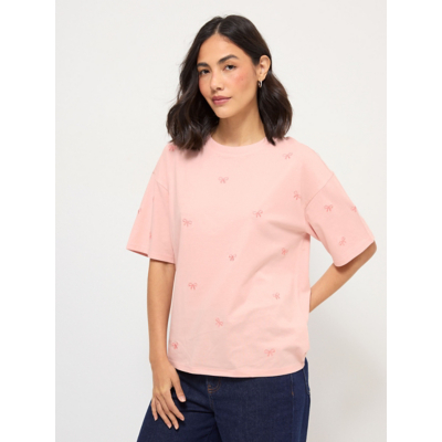 George Tickled Pink Bow Embroidery Boxy T-Shirt