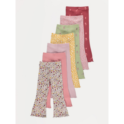 George Ditsy Floral Frill Hem Ribbed Flares 7 Pack - Pink