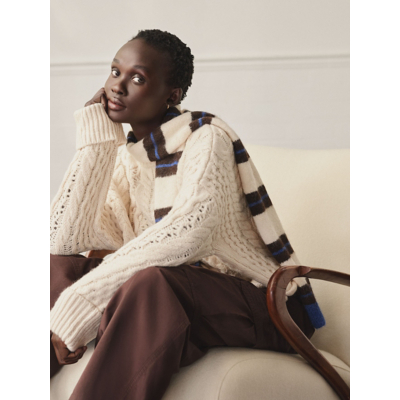 George Brown Striped Slim Knitted Scarf - Blue