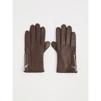 George Chocolate Leather Side Zip Gloves - Brown