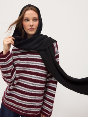Black Knitted Hooded Scarf | Women | George at ASDA