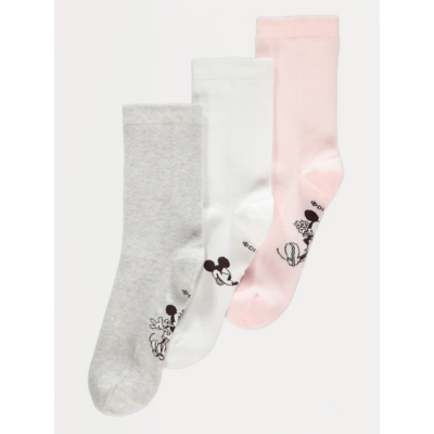 George Disney Mickey and Minnie Mouse Socks 3 Pack - Grey/Pink