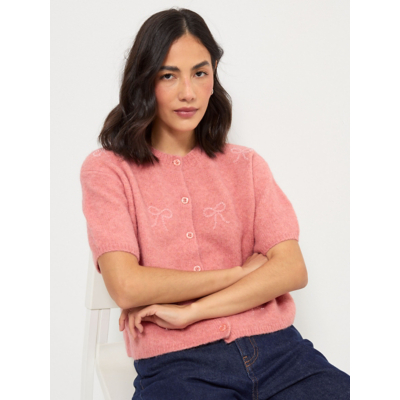 George Pink Tickled Pink Bead Bow Cardigan with Wool