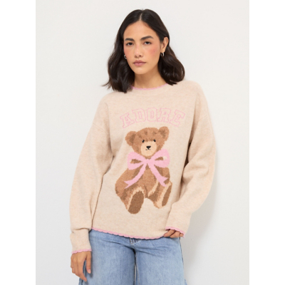 George Tickled Pink Beige Adore Bear Jumper