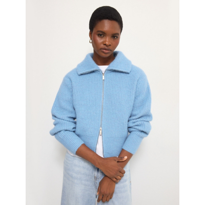 George Blue Funnel Zip Neck Chunky Knitted Cardigan with Wool