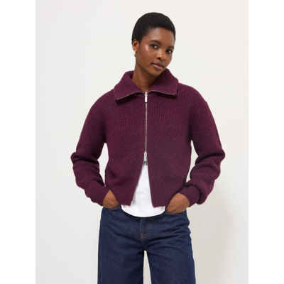 George Plum Funnel Zip Neck Chunky Knitted Cardigan with Wool